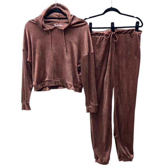 Danskin 2-Piece Velour Track Suit, Sz Large, Pinkish Brown Boxy Hoodie Jogger - Picture 1 of 16